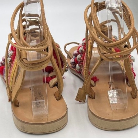 Barbara Barbiere Tassel Pom Pom Festival Gladiator Jewel Beaded Boho Sandals - Picture 6 of 10